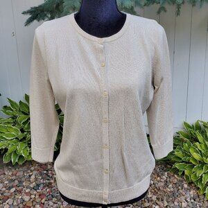 Talbots cream with gold metallic thread 3/4 sleeve Cardigan
